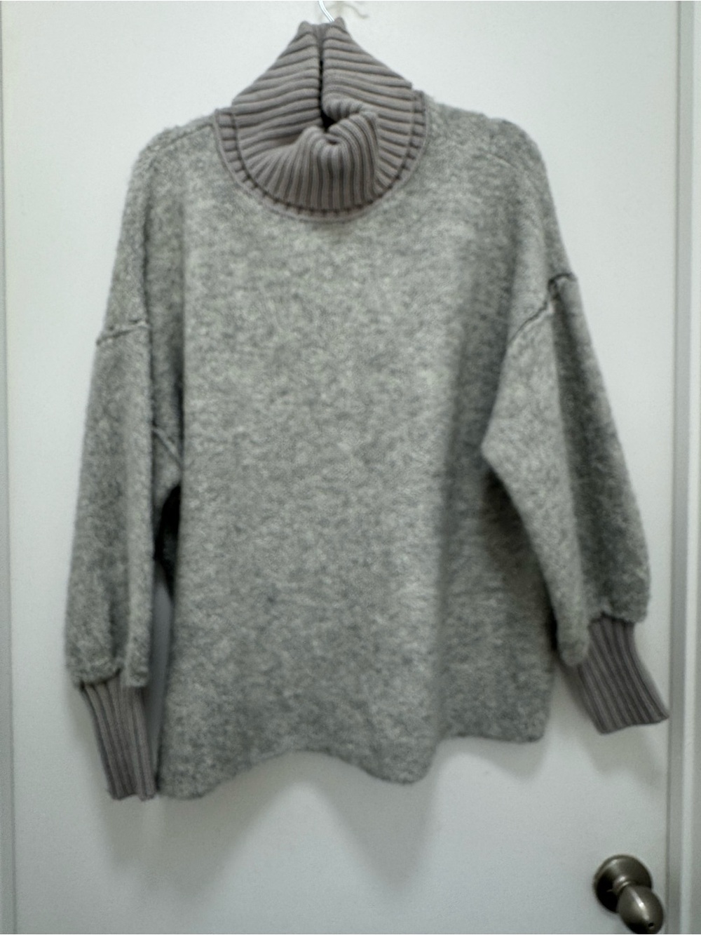Free People Heather Grey Ribbed Turtleneck Sweater